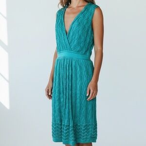 Missoni Sleeveless V-Neck Knit Dress in Turquoise Size 10